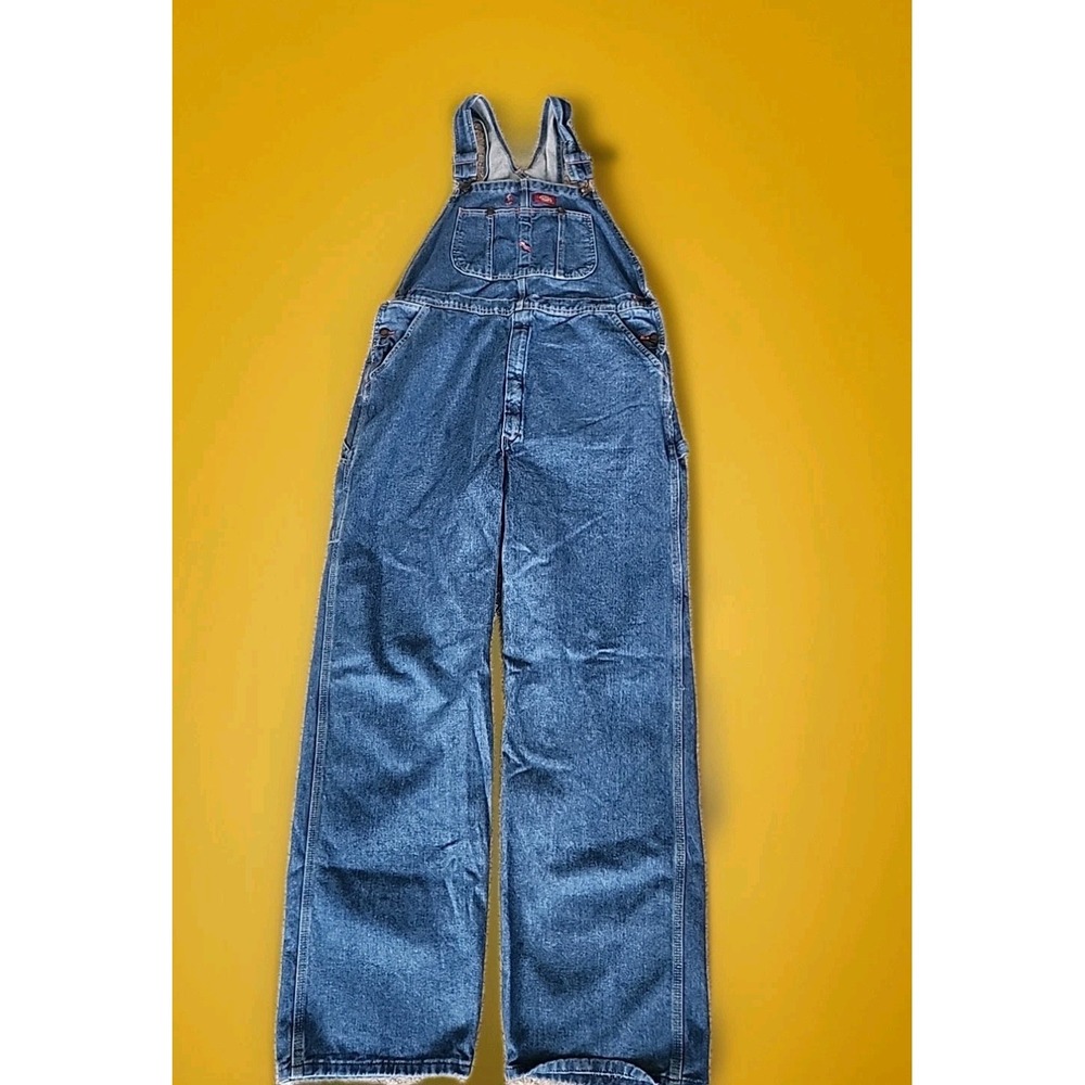 Genuine Dickies Mens Denim Bib Overalls Medium Wash Pockets Blue 36x34